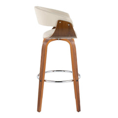 Vintage Mod 30" Mid-Century Modern Fixed-Height Barstool  with Swivel in Walnut Wood and Cream Fabric with Round Chrome Metal Footrest by LumiSource - Set of 2