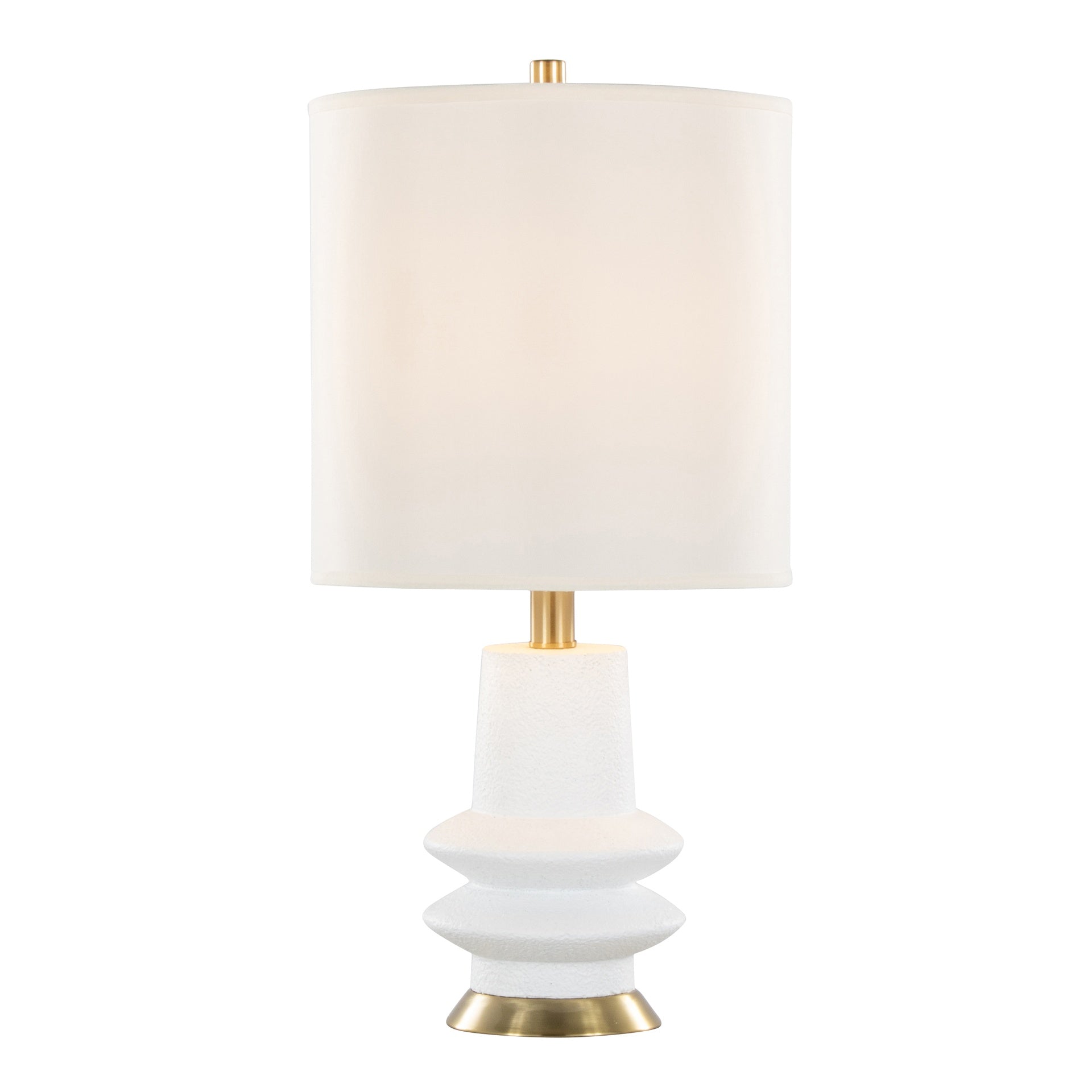 Lloyd 26" Contemporary Polyresin Table Lamp in Sanded Matte White Polyresin, Modern Brass and White Linen Shade from Grandview Gallery by LumiSource - Set of 2