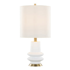 Lloyd 26" Contemporary Polyresin Table Lamp in Sanded Matte White Polyresin, Modern Brass and White Linen Shade from Grandview Gallery by LumiSource - Set of 2