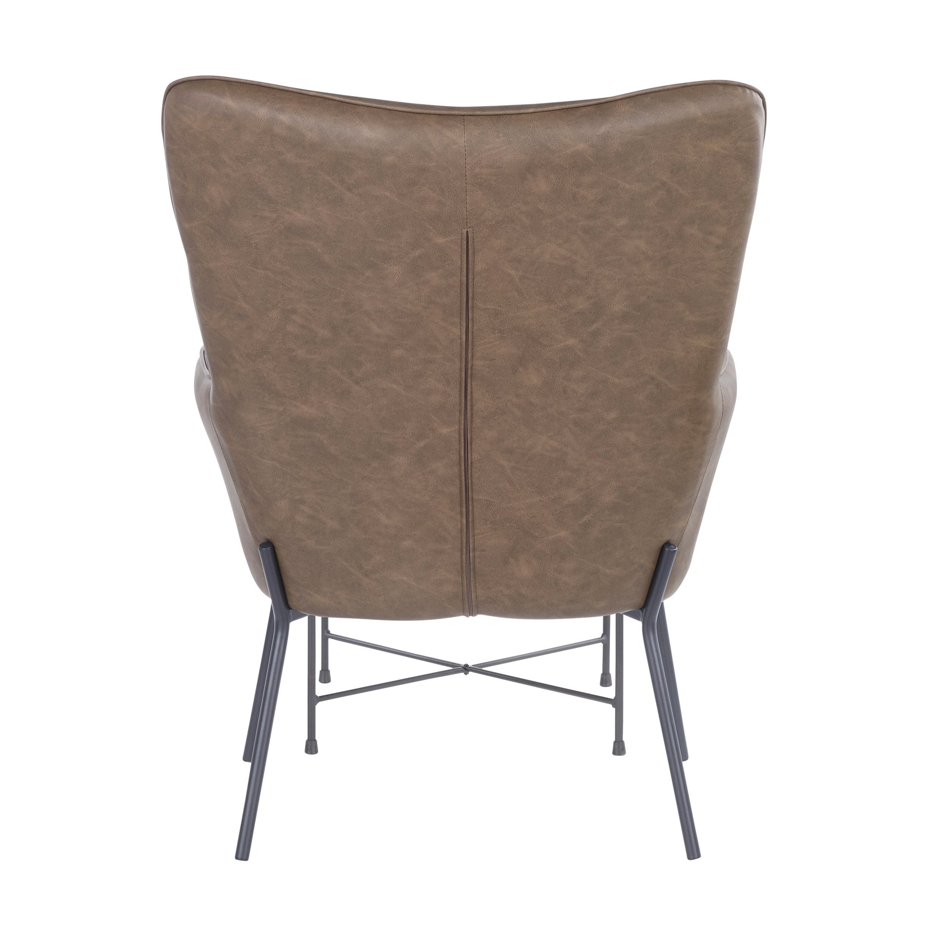 Izzy Industrial Lounge Chair and Ottoman Set in Black Metal and Espresso Faux Leather by LumiSource