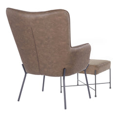 Izzy Industrial Lounge Chair and Ottoman Set in Black Metal and Espresso Faux Leather by LumiSource