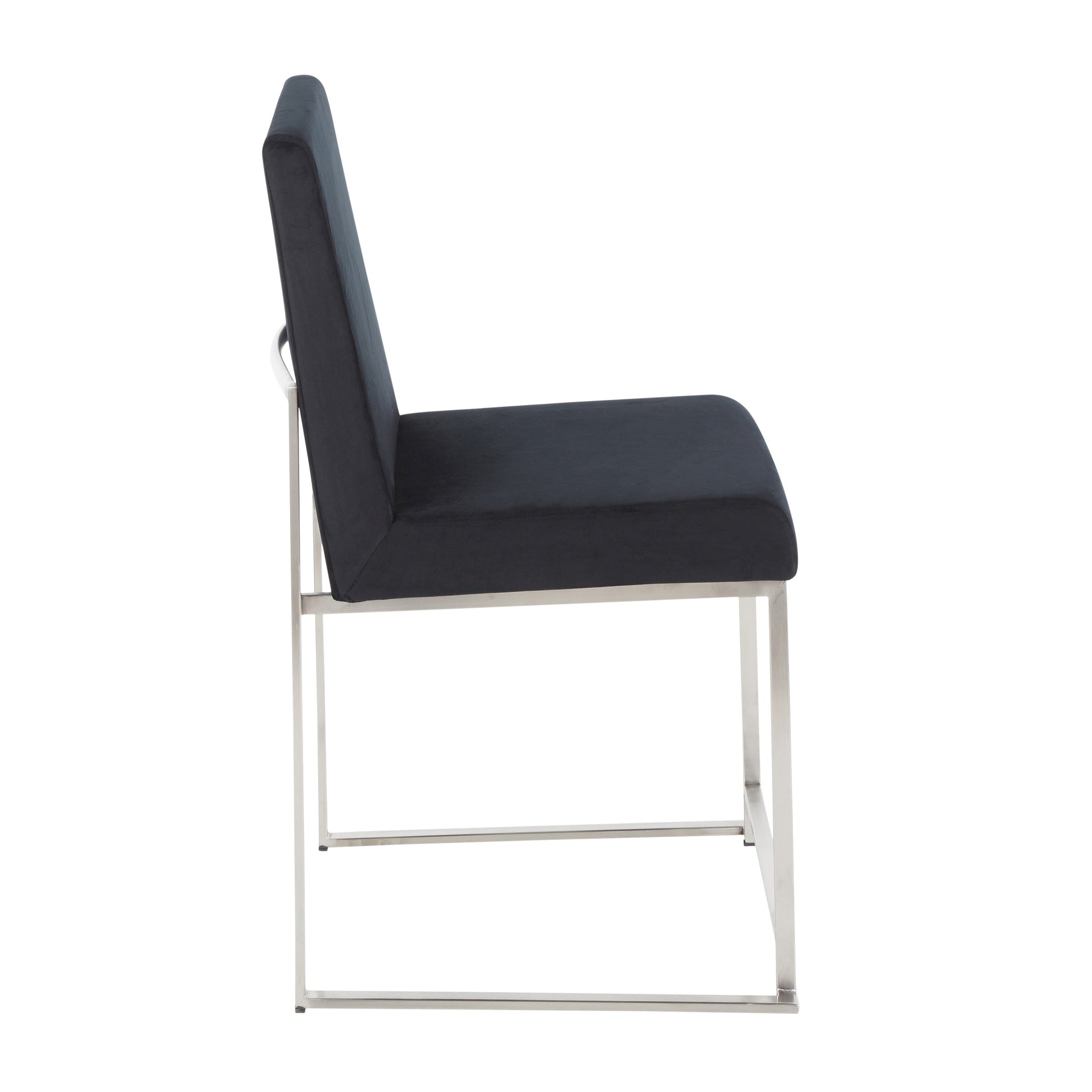 High Back Fuji Contemporary Dining Chair in Stainless Steel and Black Velvet by LumiSource - Set of 2