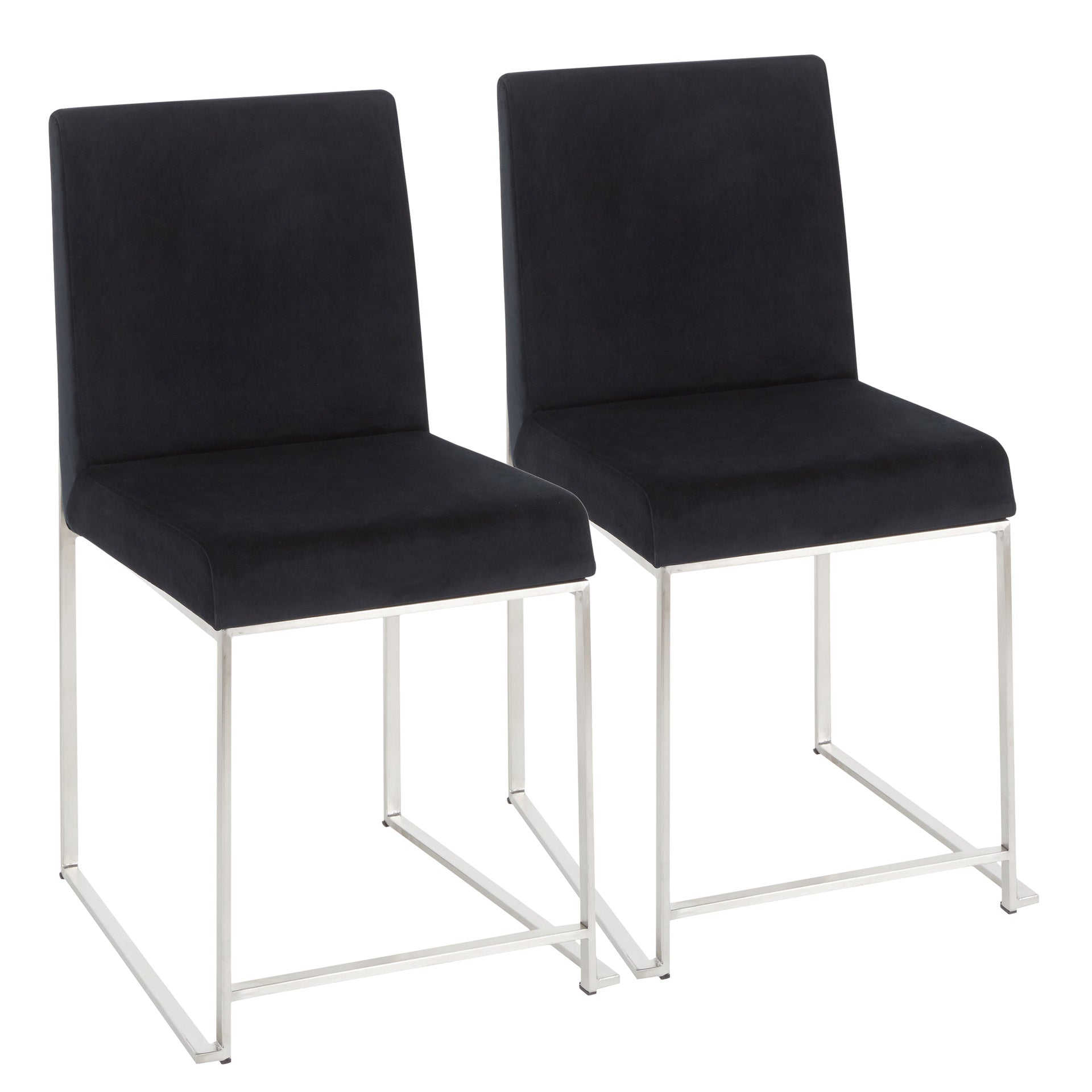 High Back Fuji Contemporary Dining Chair in Stainless Steel and Black Velvet by LumiSource - Set of 2