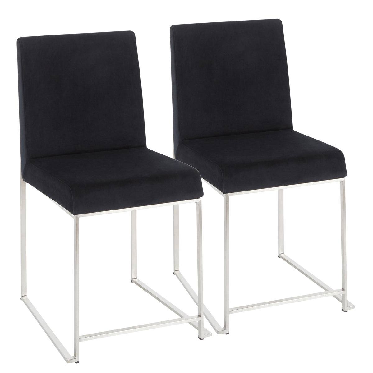 High Back Fuji Contemporary Dining Chair in Stainless Steel and Black Velvet by LumiSource - Set of 2
