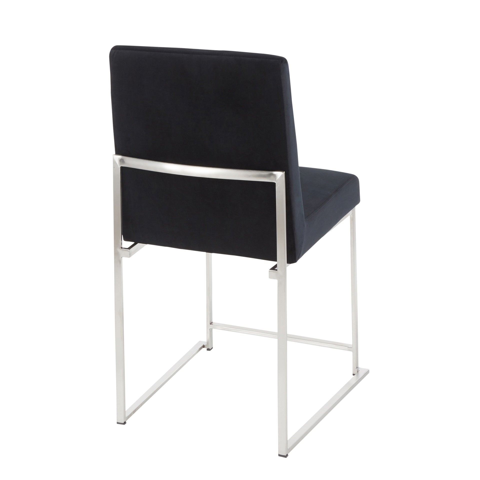 High Back Fuji Contemporary Dining Chair in Stainless Steel and Black Velvet by LumiSource - Set of 2