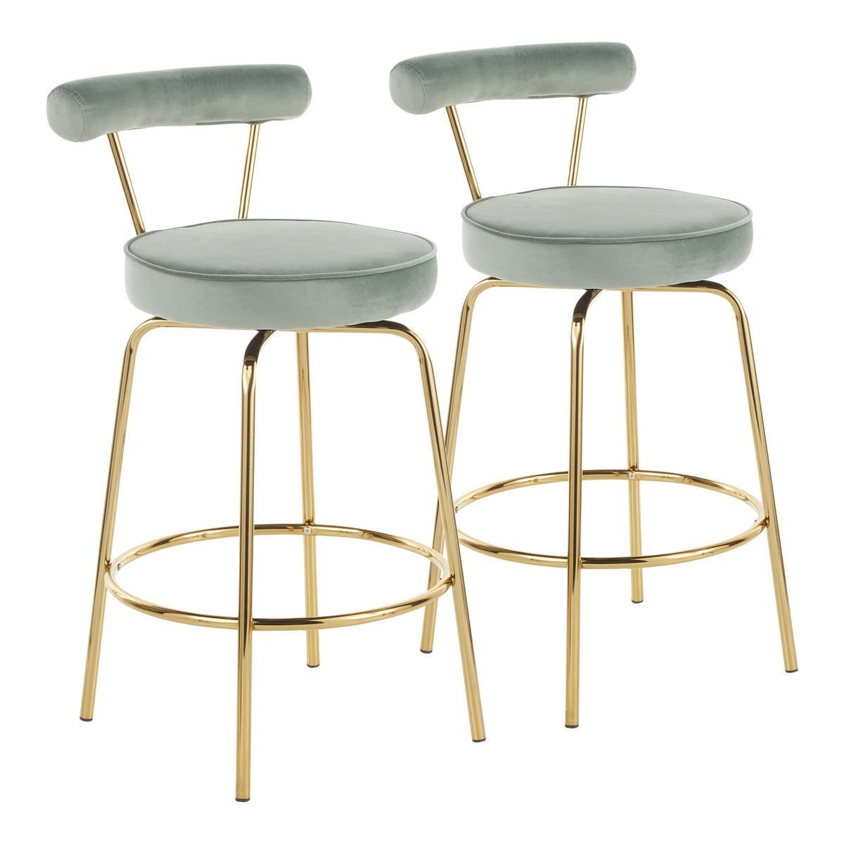 Rhonda Glam Counter Stool in Gold Metal and Sage Green Velvet by LumiSource - Set of 2