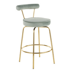 Rhonda Glam Counter Stool in Gold Metal and Sage Green Velvet by LumiSource - Set of 2