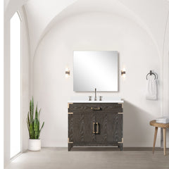 Brown Oak Single Bath Vanity 36 in. W x 22 in. D, Cultured Marble Top, and Faucet Set