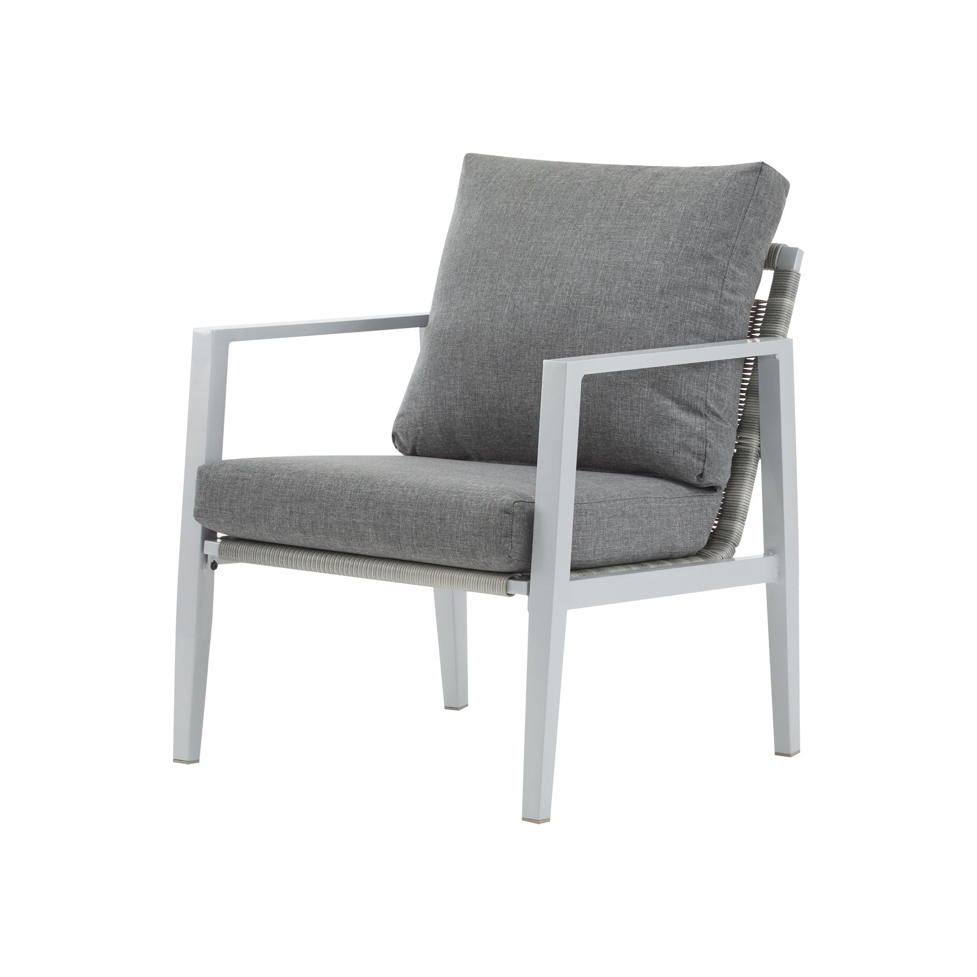 [Set of 2] Silver Aluminum Lounge Chair with Sleek Rope Accents and Comfortable Cushions, Perfect for Modern Outdoor and Indoor Spaces