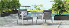 [Set of 2] Silver Aluminum Lounge Chair with Sleek Rope Accents and Comfortable Cushions, Perfect for Modern Outdoor and Indoor Spaces