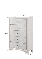 1pc Modern Glam Style White Frost Finish Glam Five Drawer Chest Embossed Crocodile Pattern Wooden Bedroom Furniture
