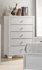 1pc Modern Glam Style White Frost Finish Glam Five Drawer Chest Embossed Crocodile Pattern Wooden Bedroom Furniture