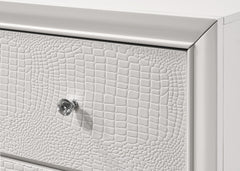 1pc Modern Glam Style White Frost Finish Glam Five Drawer Chest Embossed Crocodile Pattern Wooden Bedroom Furniture