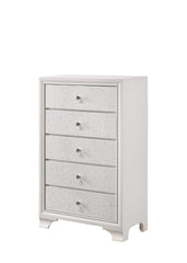 1pc Modern Glam Style White Frost Finish Glam Five Drawer Chest Embossed Crocodile Pattern Wooden Bedroom Furniture
