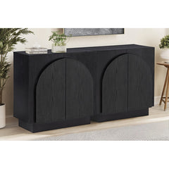 Mid-Century Modern Black Sideboard Buffet, Living Room Wood Storage Cabinet with Arched Cabinet Doors, Black Credenza Cabinet for Kitchen or Living Room, Black