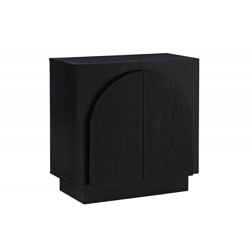 Mid-Century Modern Black Sideboard Buffet, Living Room Wood Storage Cabinet with Arched Cabinet Doors, Black Credenza Cabinet for Kitchen or Living Room, Black