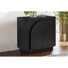 Mid-Century Modern Black Sideboard Buffet, Living Room Wood Storage Cabinet with Arched Cabinet Doors, Black Credenza Cabinet for Kitchen or Living Room, Black