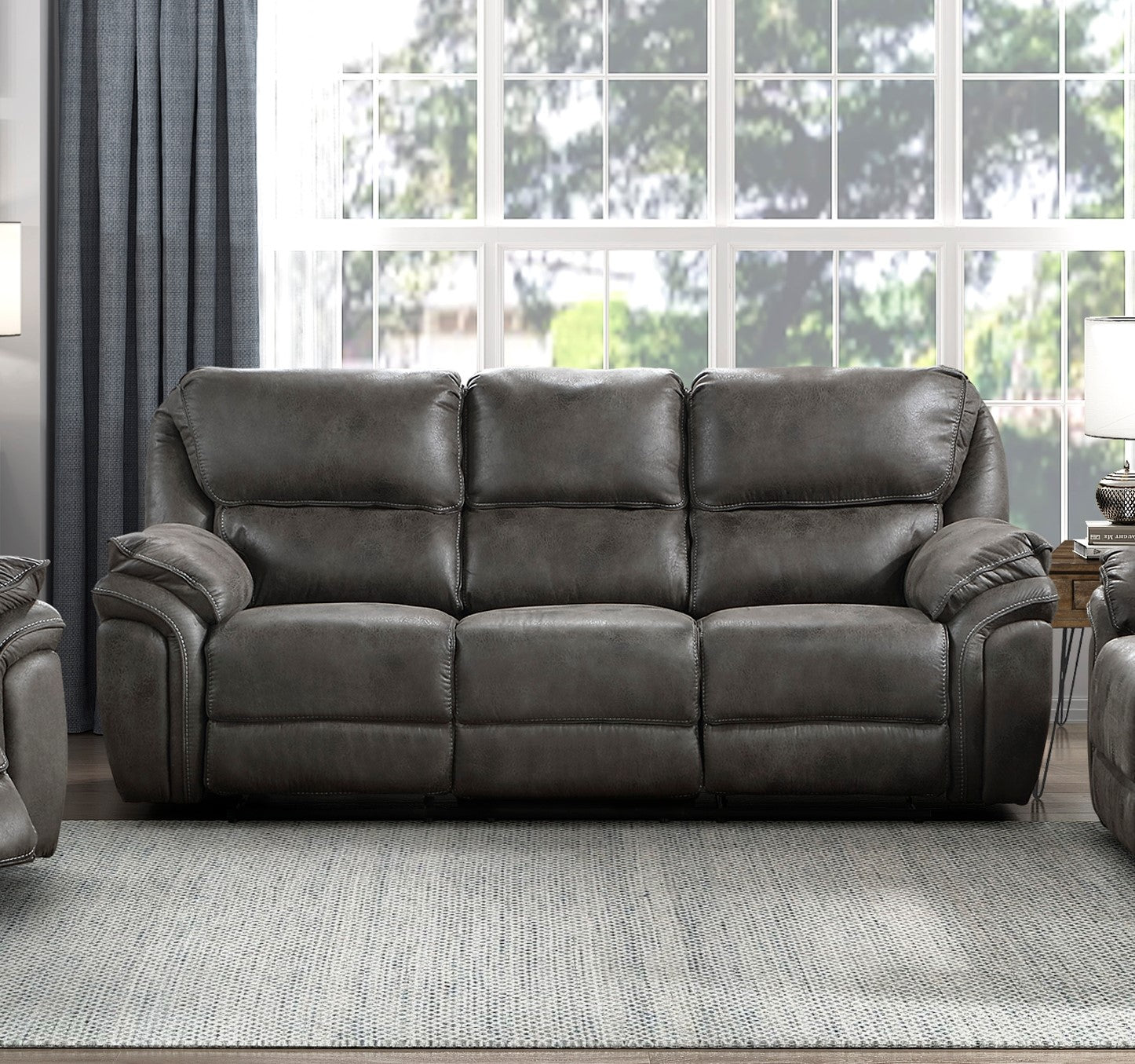 Plush Modern Living Room Sofa Set 3pc Reclining Sofa Loveseat Rocker Reclining Chair Gray Microfiber Upholstery Solid Wood Frame Furniture