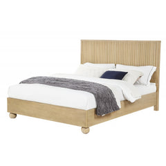 Eastern King Size Wooden Platform Bed with Fluted Panels Headboard – Modern Minimalist Design, Light Oak Finish