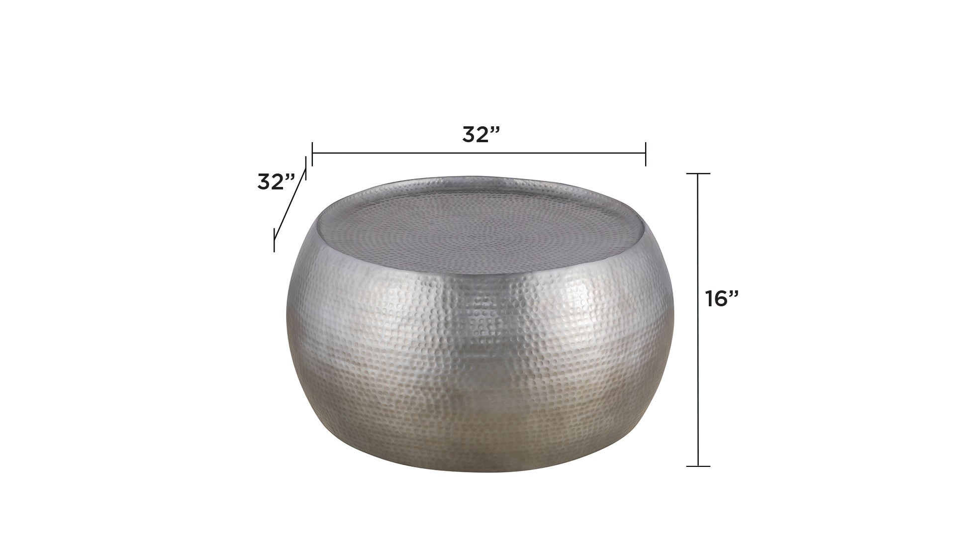 CT501 Modern Contemporary Round Aluminum material 32" Coffee Table, Farmhouse Table with Glossy Hand Hammered Design Antique Silver      same asG150108433  (NJ inventory)