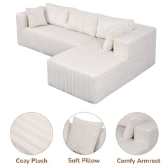 105" L-Shaped Modular Compression Sofa, Plush Upholstery, All-Foam Structure (No Springs), Vacuum-Packed, Space-Saving for Living Room, Bedroom, Apartment  (Left Chaise)