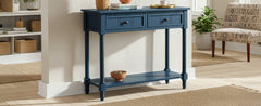 TREXM Daisy Series Console Table Traditional Design with Two Drawers and Bottom Shelf (Dark Navy)