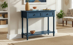 TREXM Daisy Series Console Table Traditional Design with Two Drawers and Bottom Shelf (Dark Navy)