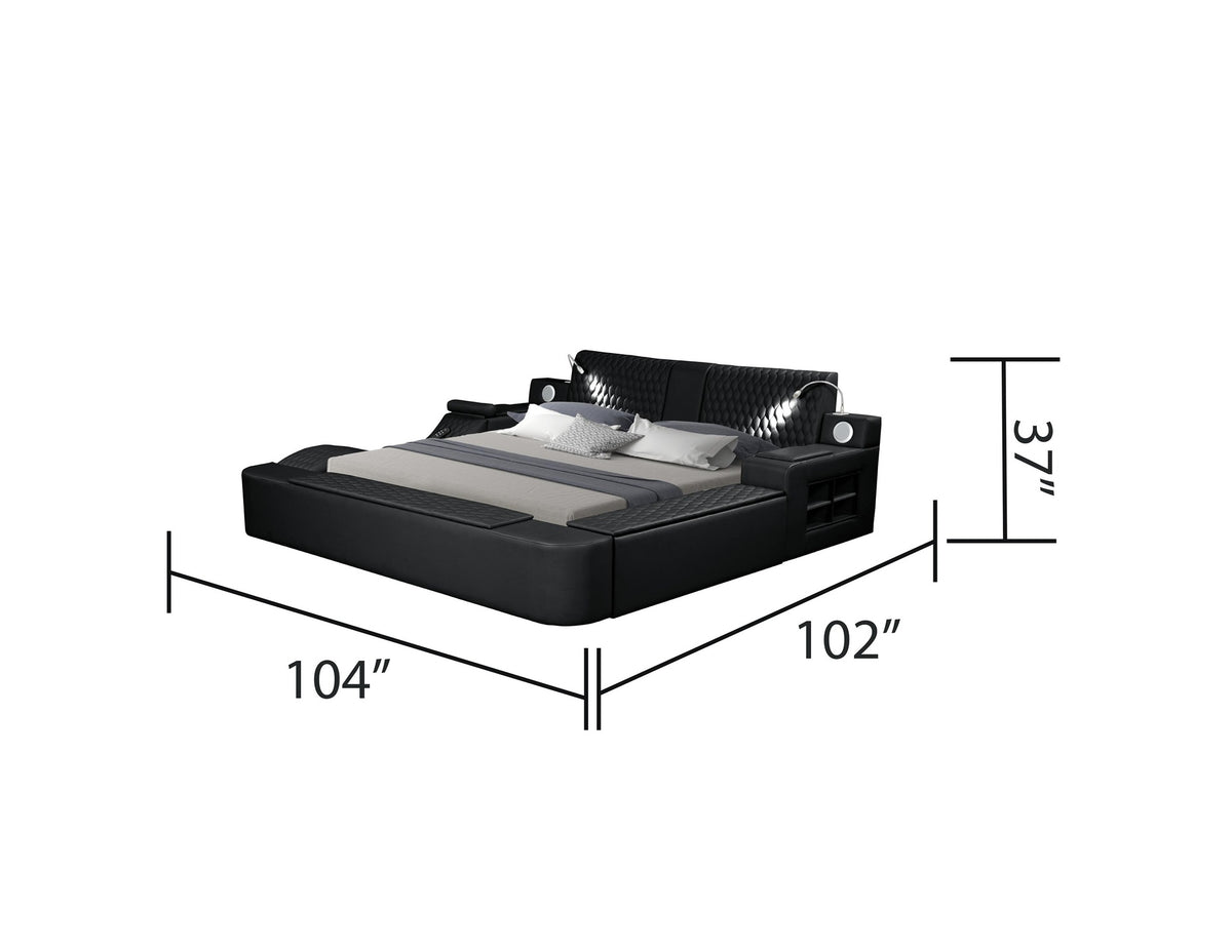 ZOYA Smart Multifunctional massager King Size Bed Made with Wood and Faux Leather in Black (NJ INVENTORY)