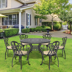 7-Piece Set Of Cast Aluminum Patio Furniture With Black Frame and Off-white Seat Cushions(same as:W1710S00096)