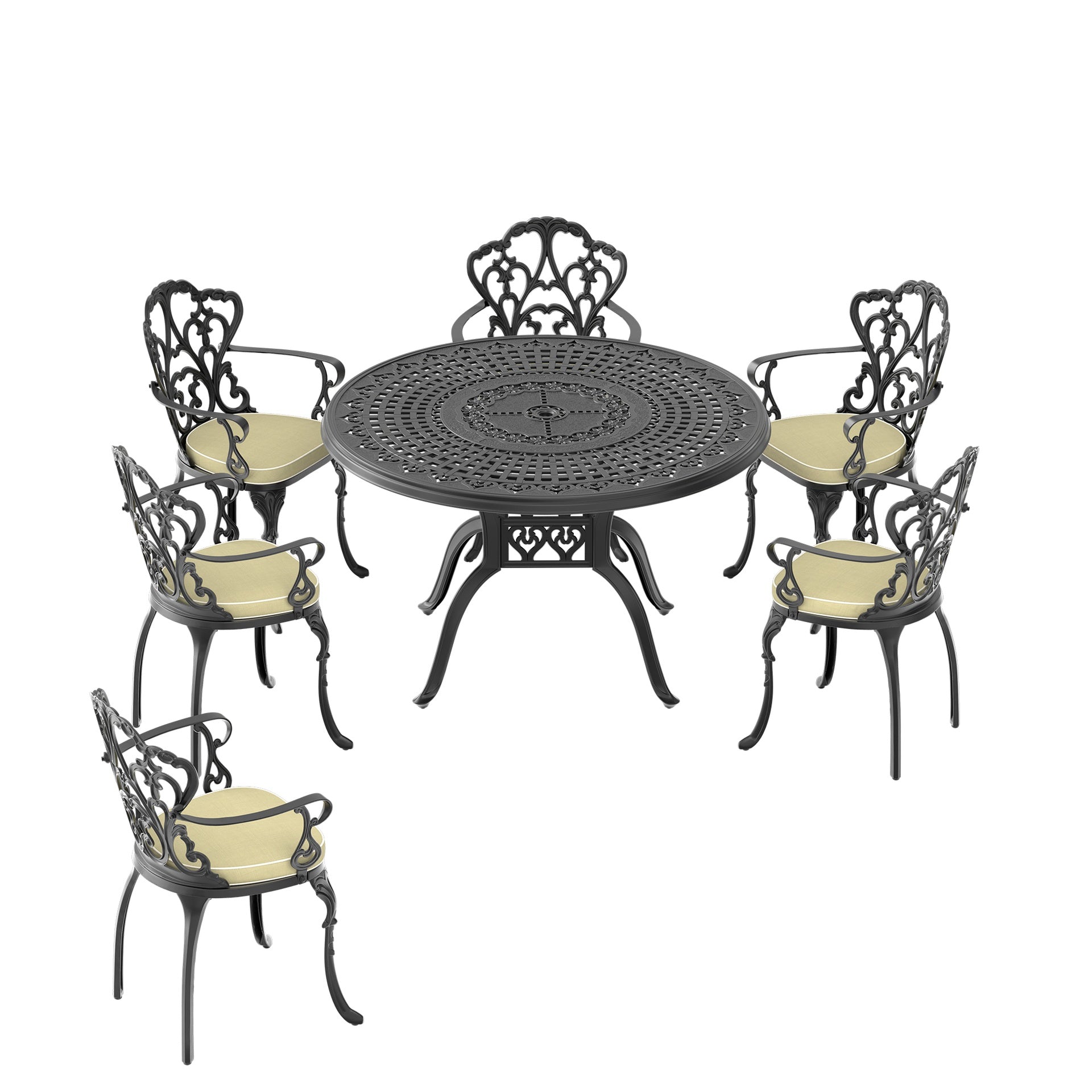 7-Piece Set Of Cast Aluminum Patio Furniture With Black Frame and Off-white Seat Cushions(same as:W1710S00096)