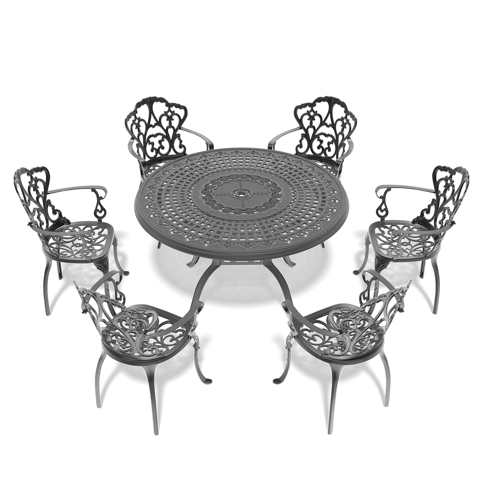 7-Piece Set Of Cast Aluminum Patio Furniture With Black Frame and Off-white Seat Cushions(same as:W1710S00096)