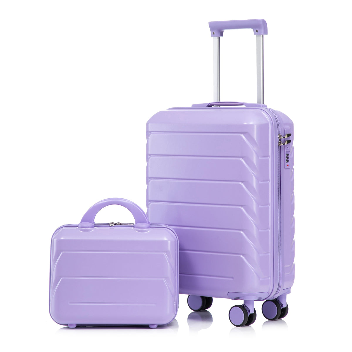 14"/20" 2 pcs/set in ABS Spinner Wheel Luggage, with Combination Lock,14" Cosmetic Case (Blue+Purple)