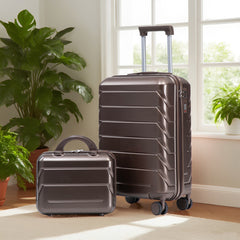 14"/20" 2 pcs/set in ABS Spinner Wheel Luggage, with Combination Lock,14" Cosmetic Case (Brown)
