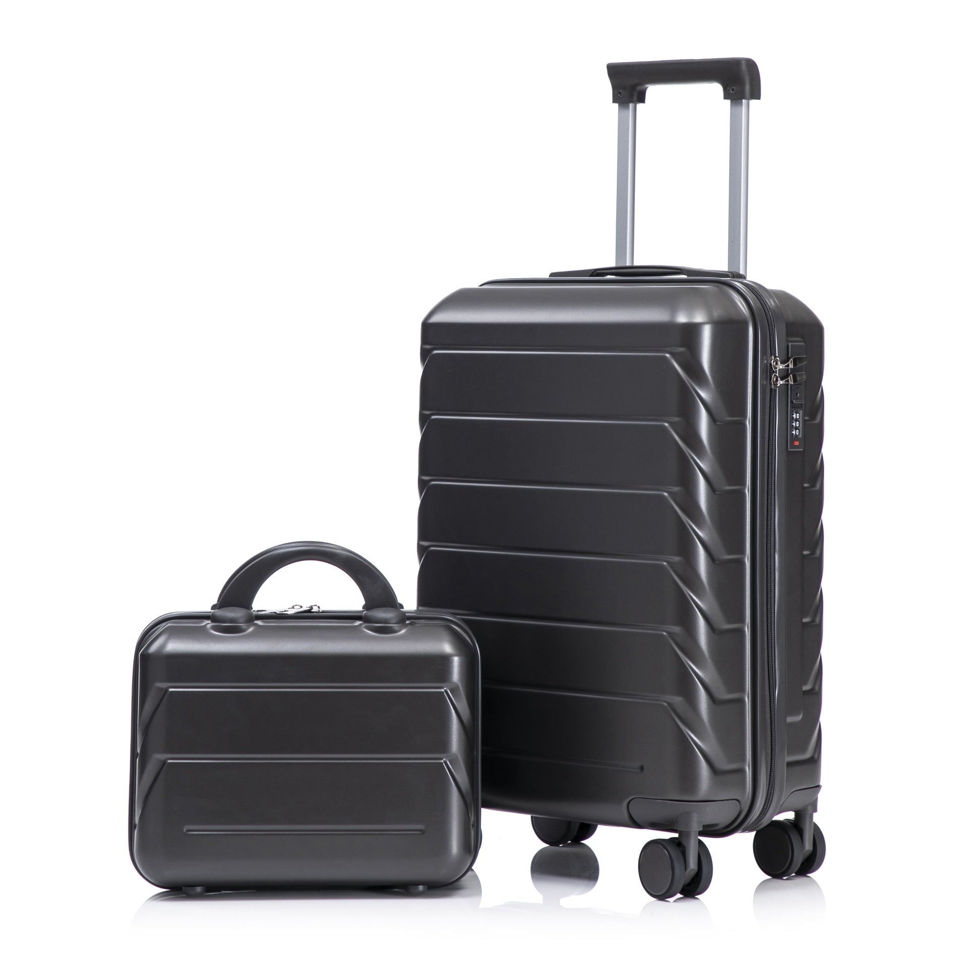 14"/20" 2 pcs/set in ABS Spinner Wheel Luggage, with Combination Lock,14" Cosmetic Case (Dark Gray)