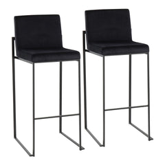 Fuji Contemporary High Back Barstool in Black Steel and Black Velvet by LumiSource - Set of 2