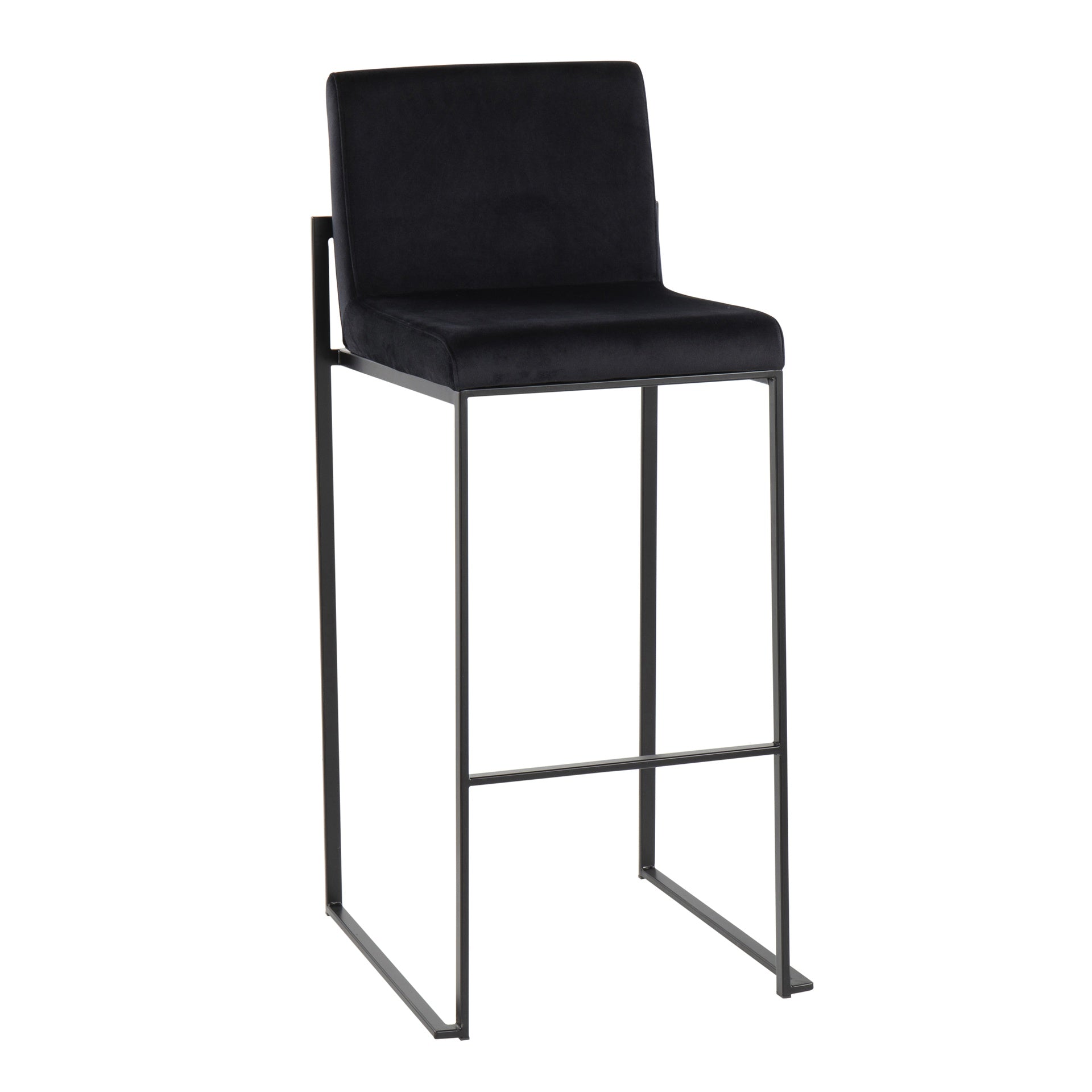 Fuji Contemporary High Back Barstool in Black Steel and Black Velvet by LumiSource - Set of 2