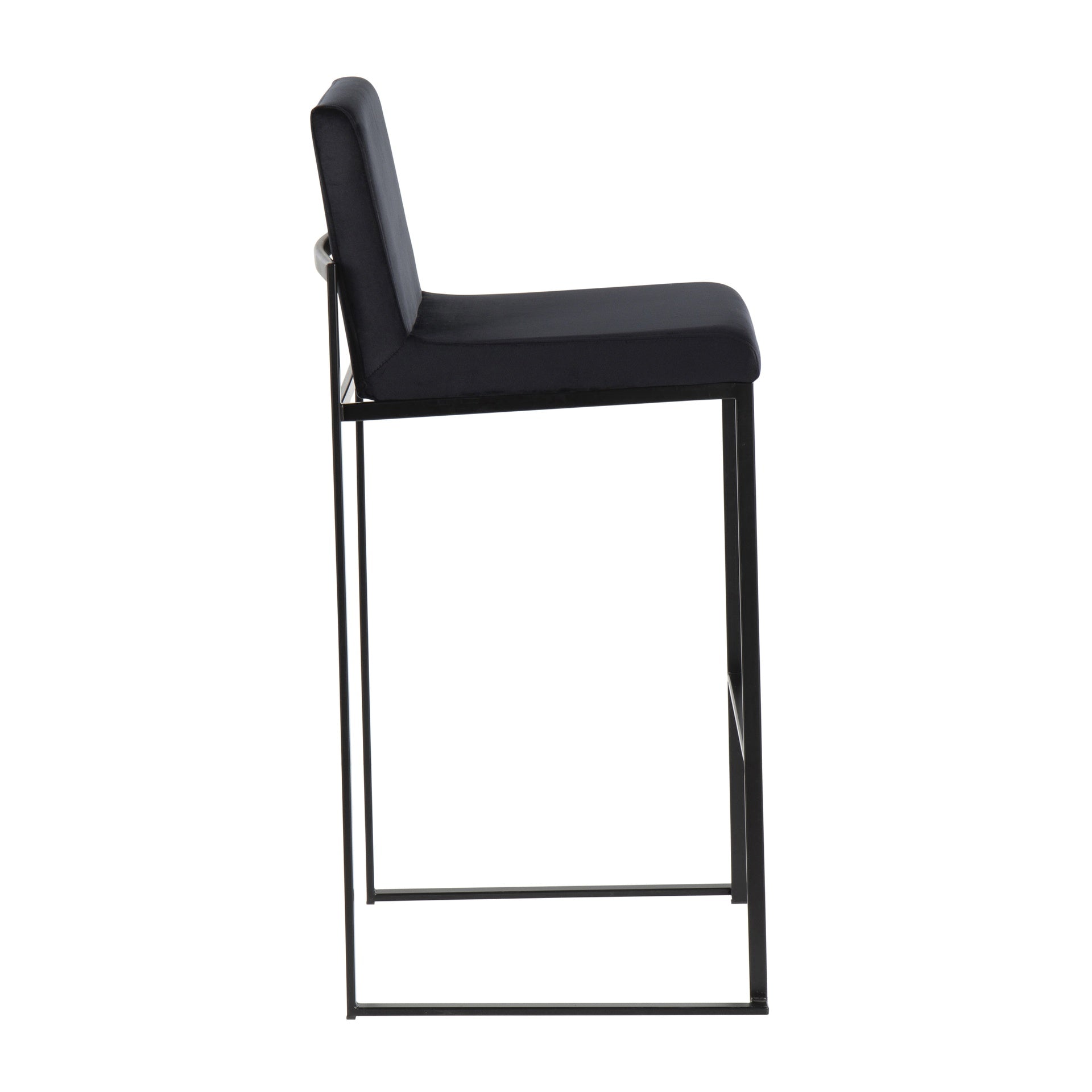 Fuji Contemporary High Back Barstool in Black Steel and Black Velvet by LumiSource - Set of 2