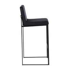 Fuji Contemporary High Back Barstool in Black Steel and Black Velvet by LumiSource - Set of 2