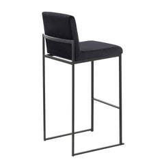 Fuji Contemporary High Back Barstool in Black Steel and Black Velvet by LumiSource - Set of 2