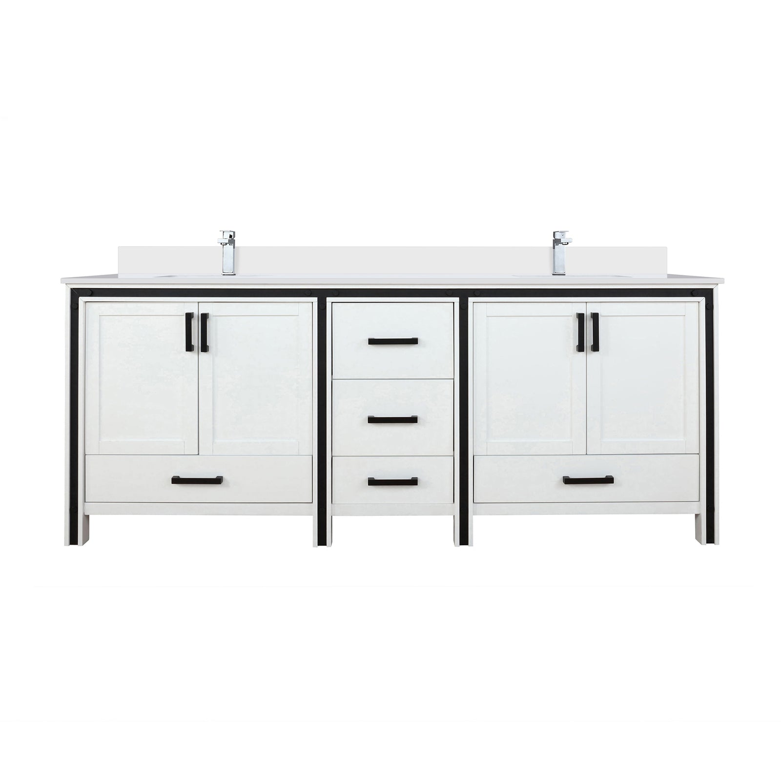 White Double Bath Vanity 84 in. W x 22 in. D, Cultured Marble Top and Faucet Set