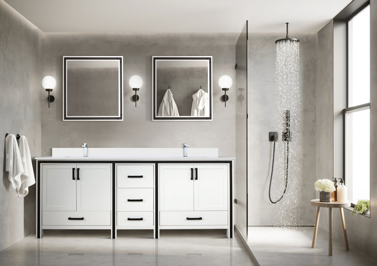 White Double Bath Vanity 84 in. W x 22 in. D, Cultured Marble Top and Faucet Set