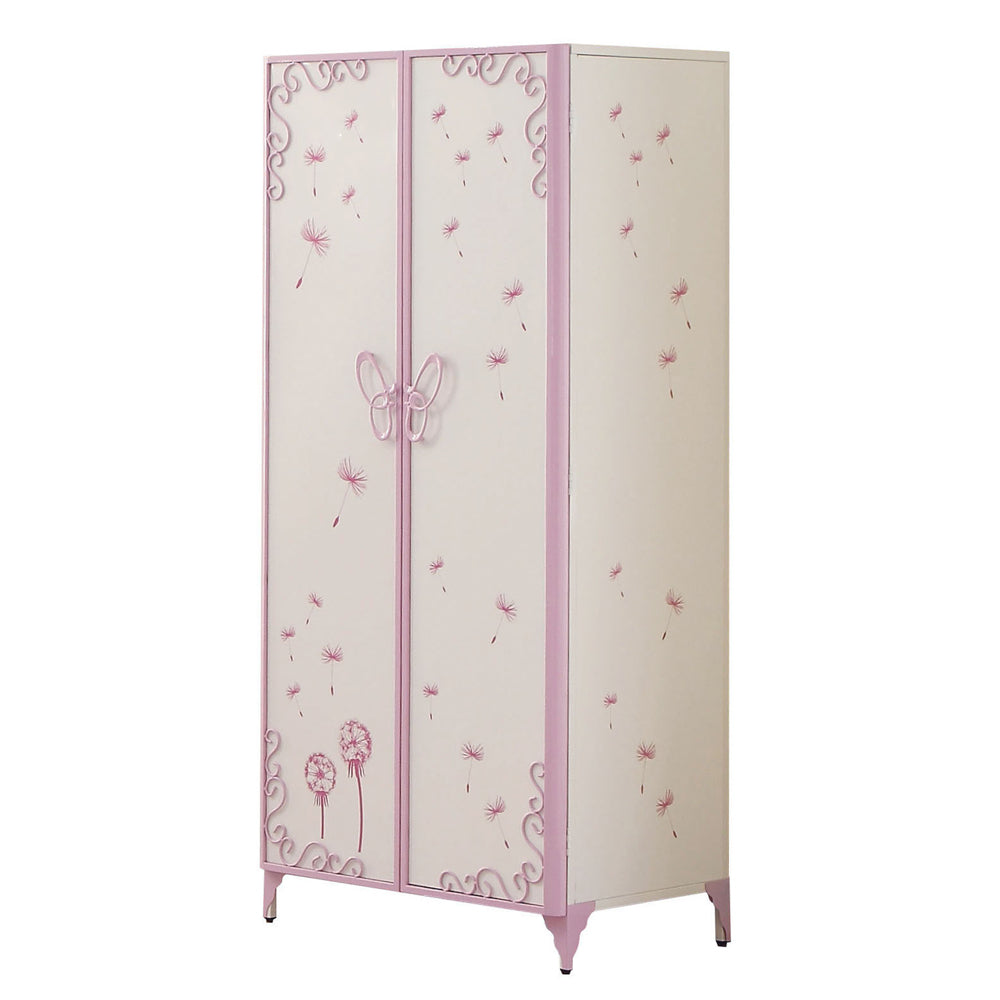 Priya II White & Light Synthetic Leather Purple Finish Wardrobe