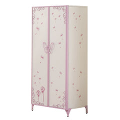 Priya II White & Light Synthetic Leather Purple Finish Wardrobe
