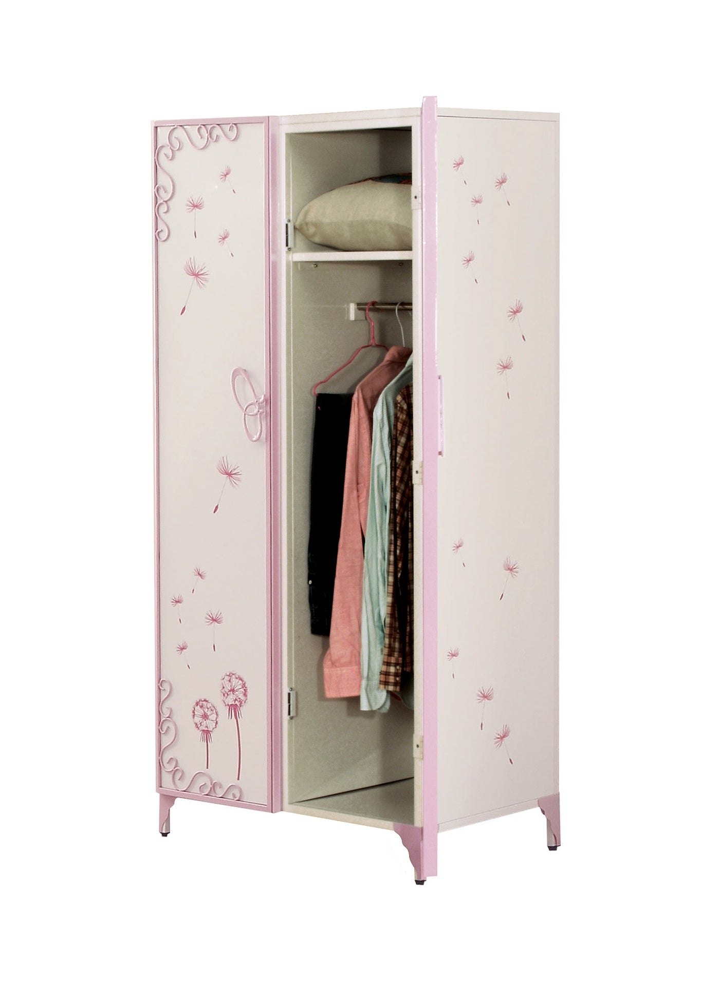 Priya II White & Light Synthetic Leather Purple Finish Wardrobe