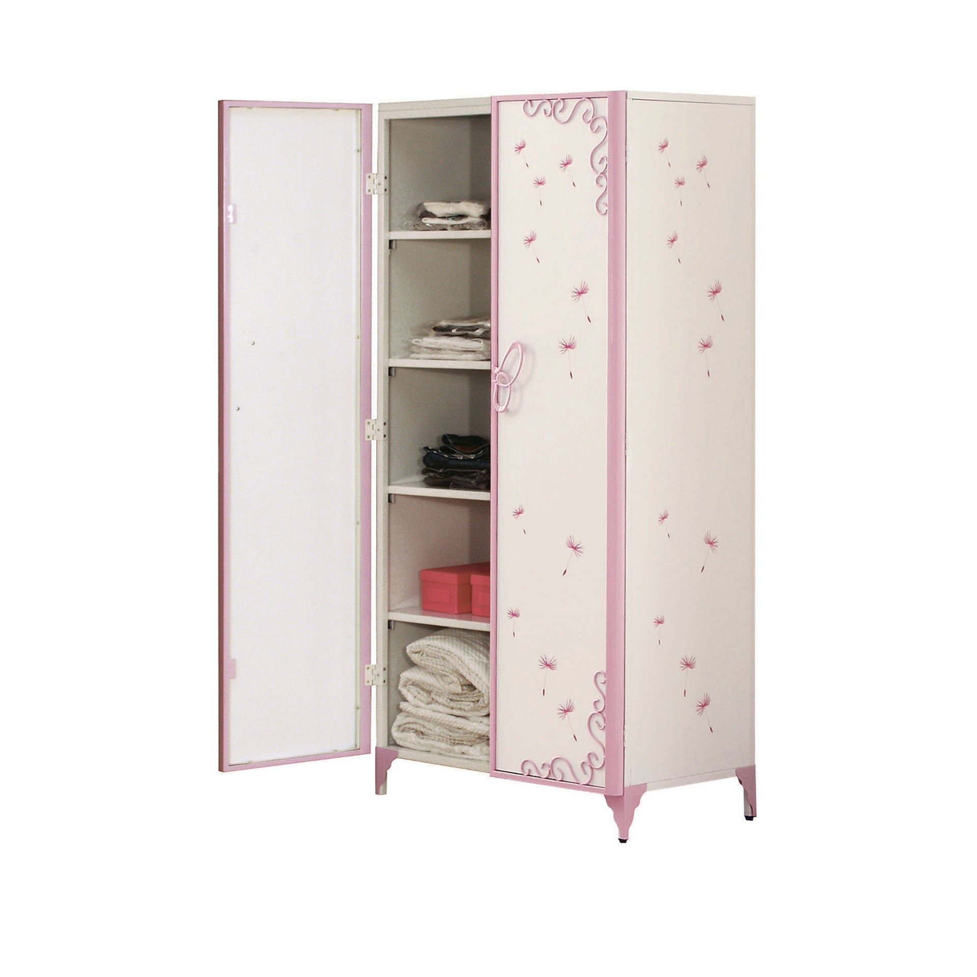 Priya II White & Light Synthetic Leather Purple Finish Wardrobe