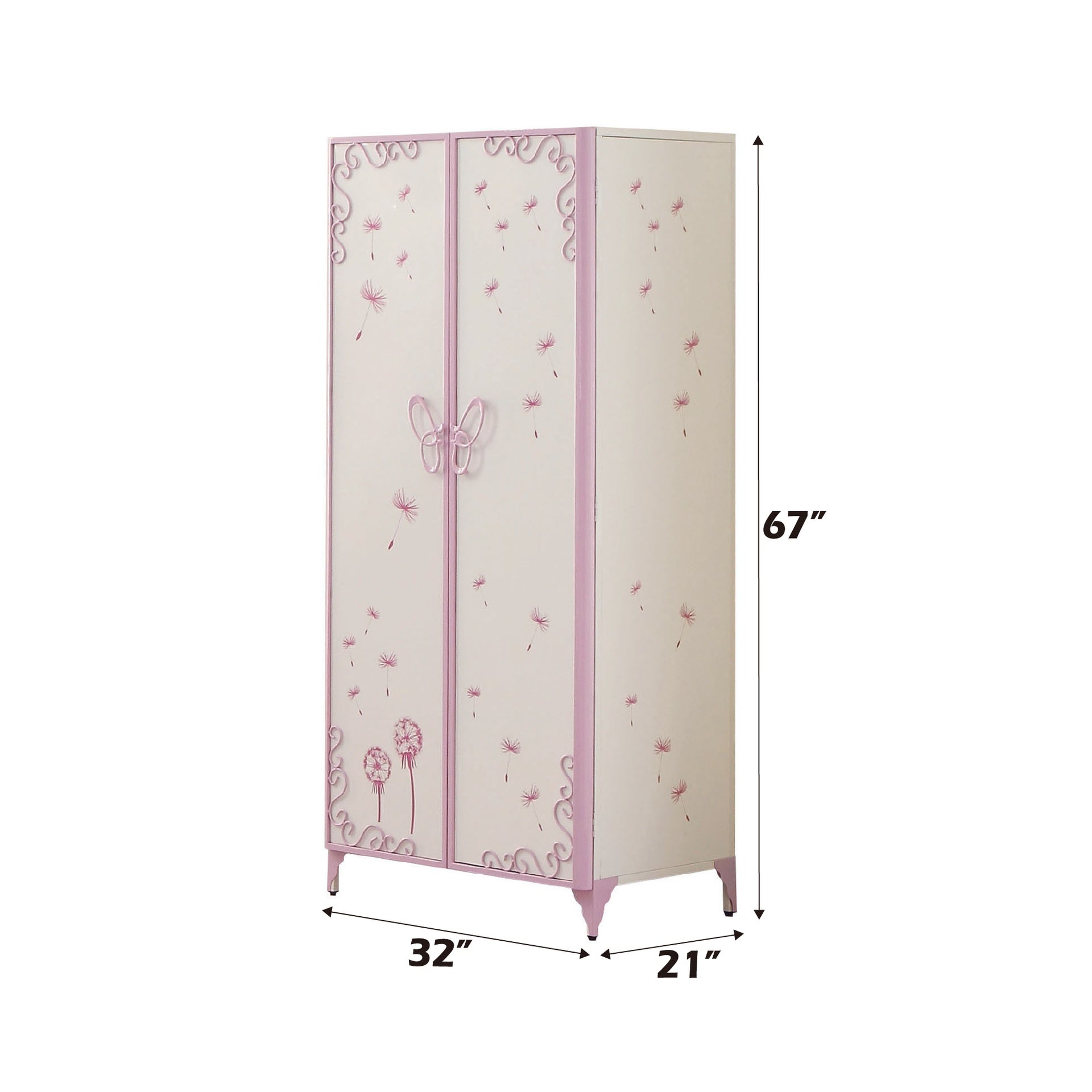 Priya II White & Light Synthetic Leather Purple Finish Wardrobe