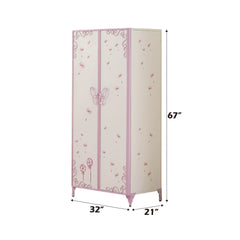 Priya II White & Light Synthetic Leather Purple Finish Wardrobe