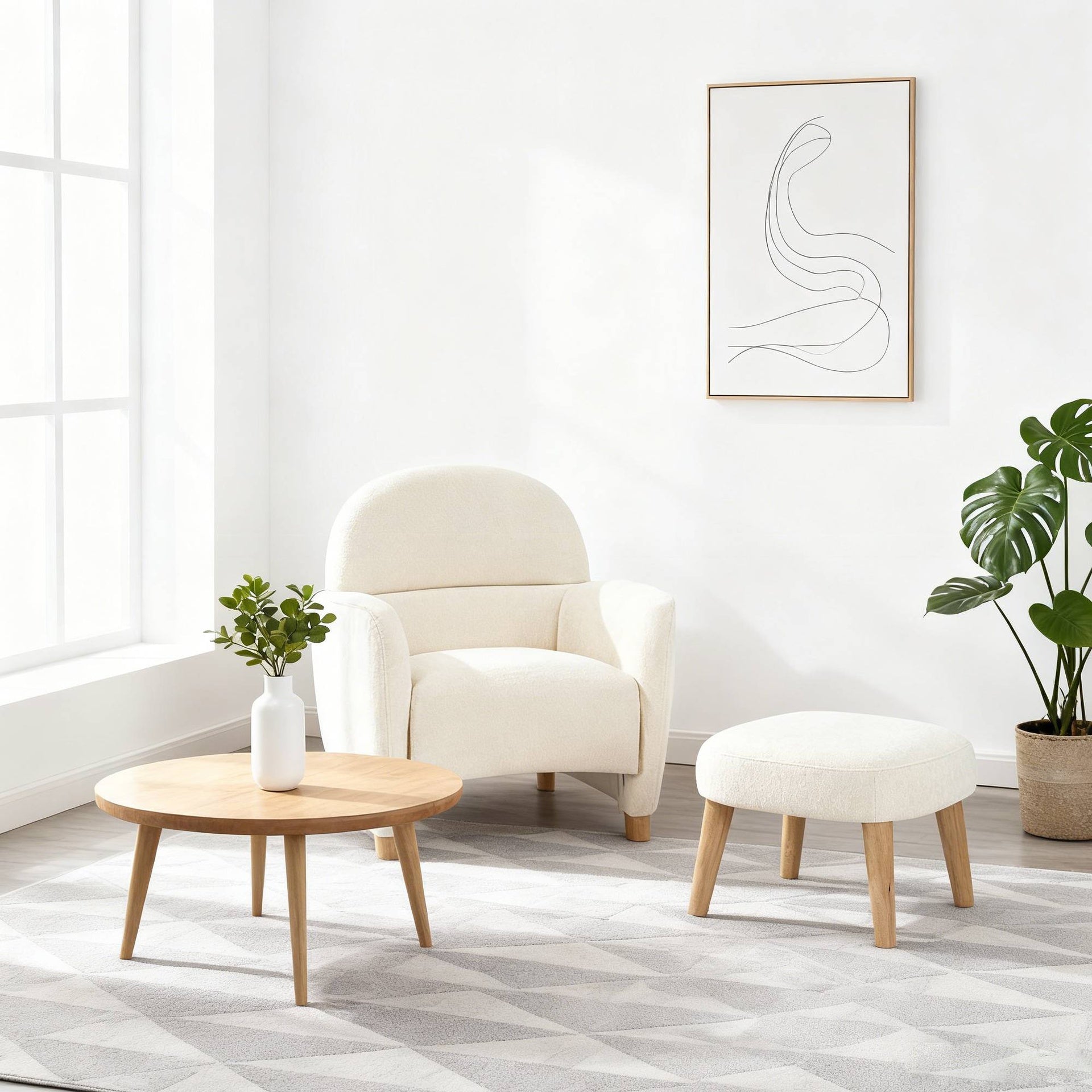 Modern Lazy Chair with Footrest Ottoman - Upholstered Leisure Sofa Chair, Reading Corner Chair for Small Space