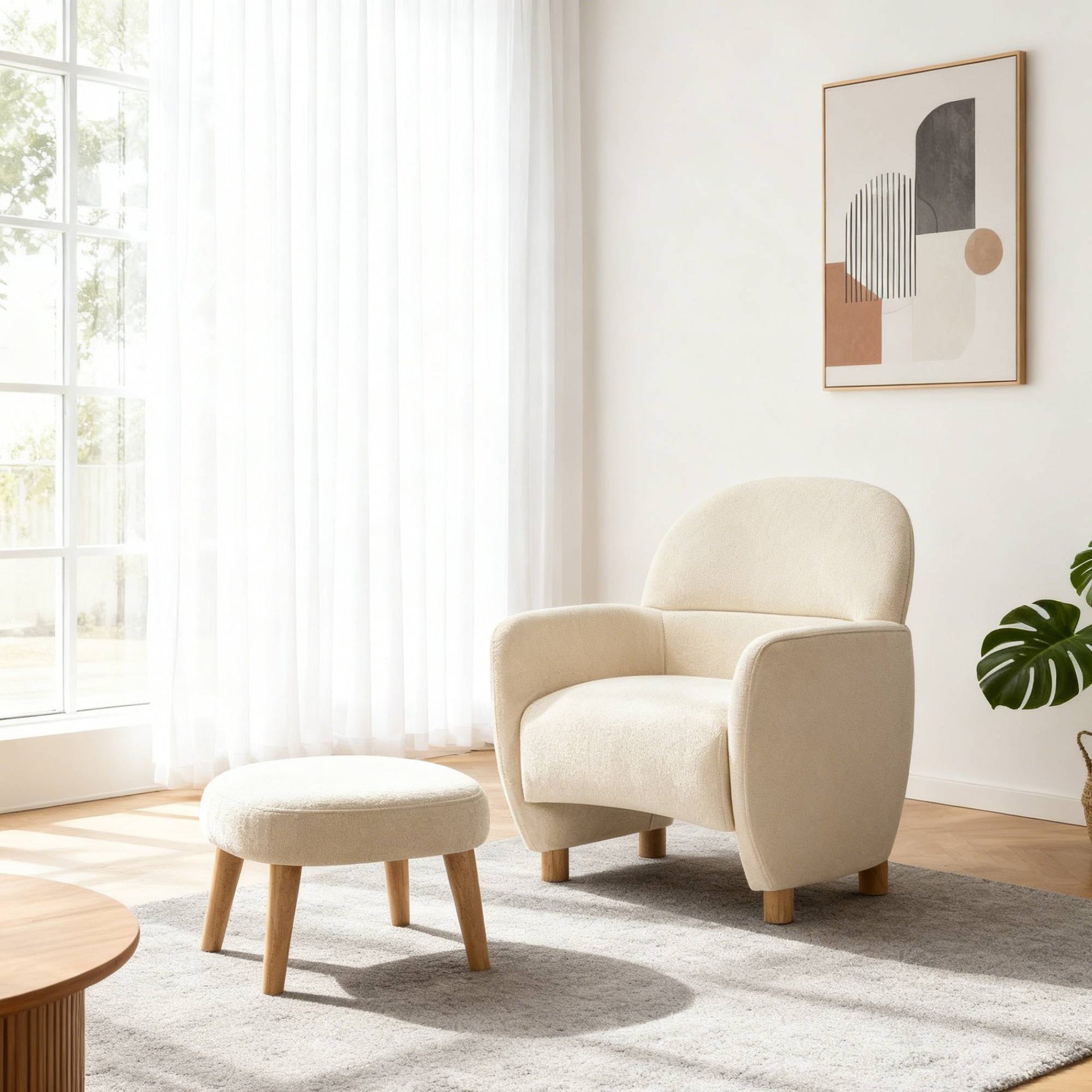 Modern Lazy Chair with Footrest Ottoman - Upholstered Leisure Sofa Chair, Reading Corner Chair for Small Space