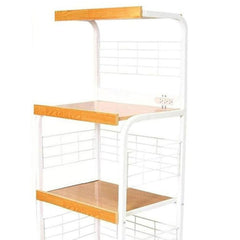 59.5" Tall 3-Tier Microwave Kitchen Cart with Drawer and Outlet, White and Natural